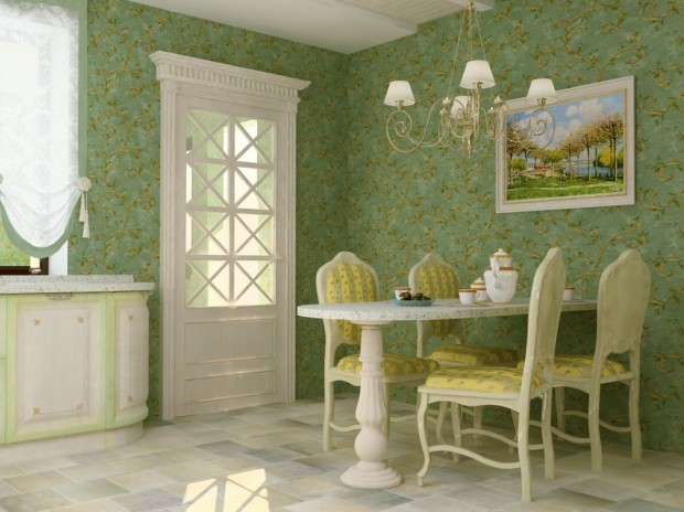 Dining room sa Provence style sa shades of green