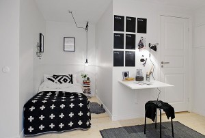 Petite chambre en noir et blanc