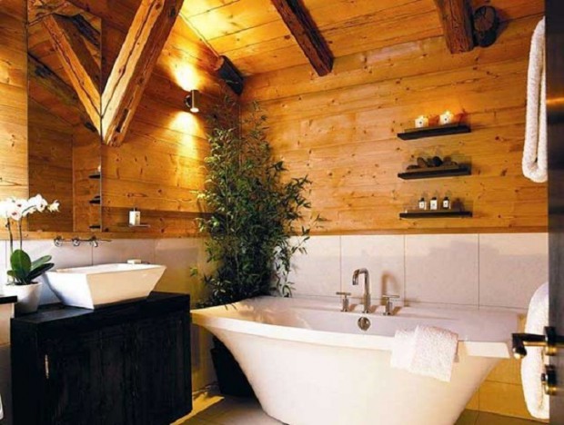 salle de bain dans une maison en bois