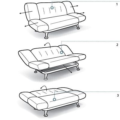 Click-clack sofa armrest transformation