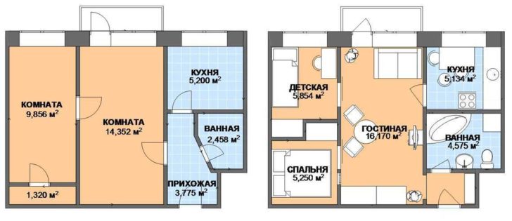 muling pagpapaunlad ng isang dalawang silid na apartment sa isang tatlong silid na apartment