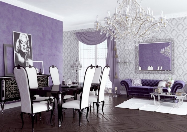 lilac na wallpaper sa interior